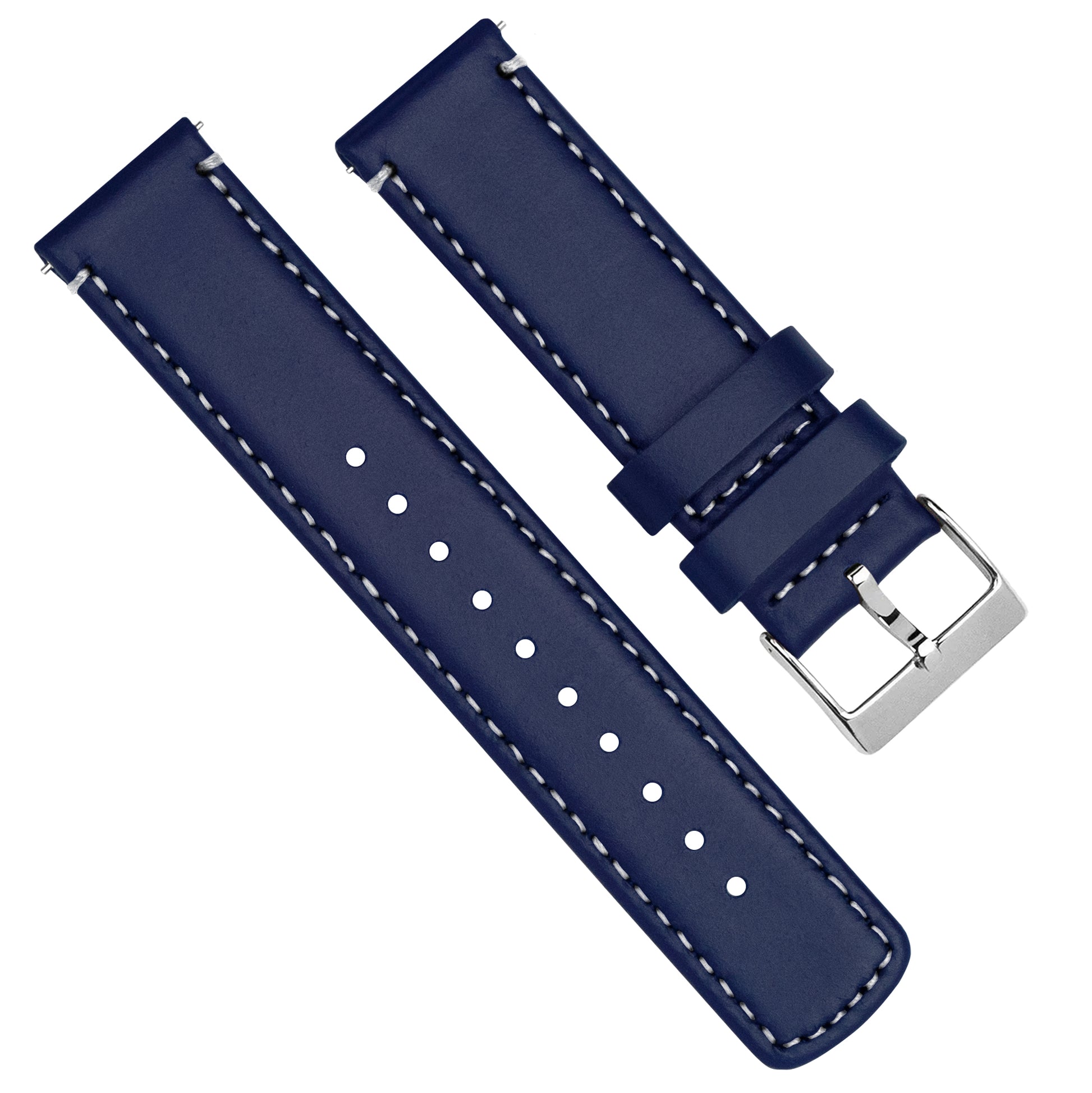 Zenwatch & Zenwatch 2 | Navy Blue Leather & Linen White Stitching - Barton Watch Bands