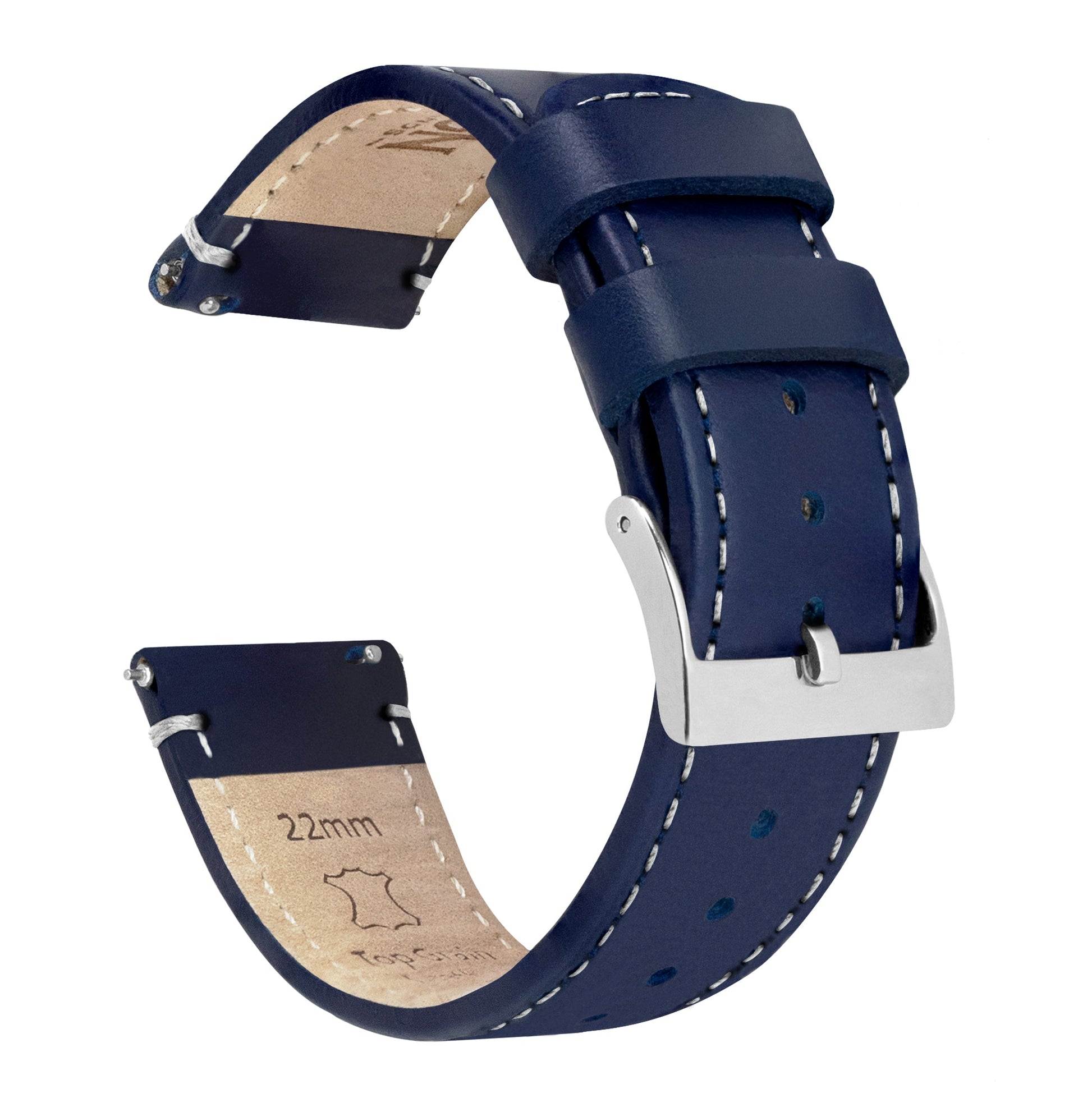 Samsung Galaxy Watch5 | Navy Blue Leather & White Stitching - Barton Watch Bands