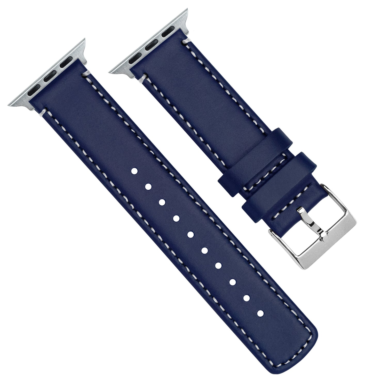 Apple Watch | Navy Blue Leather & Linen White Stitching - Barton Watch Bands