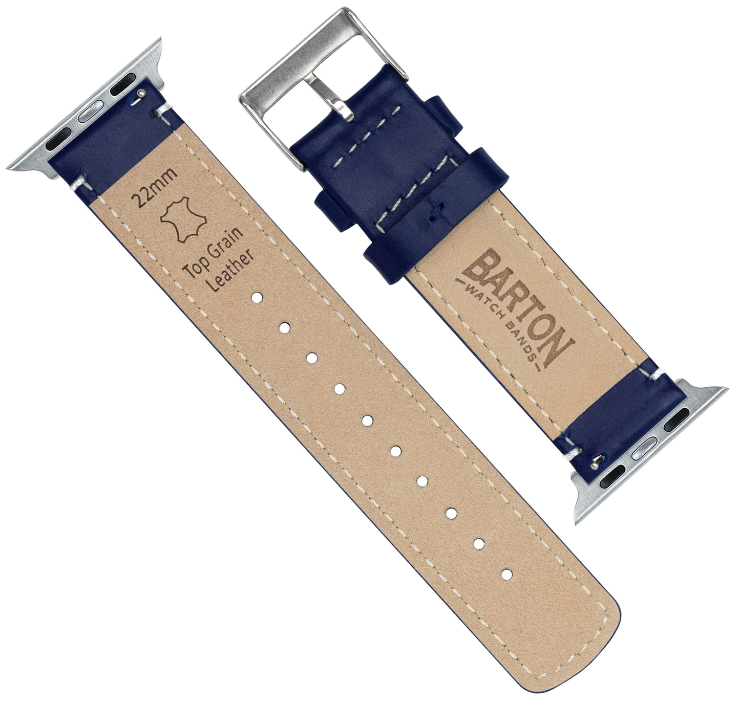 Apple Watch | Navy Blue Leather & Linen White Stitching - Barton Watch Bands