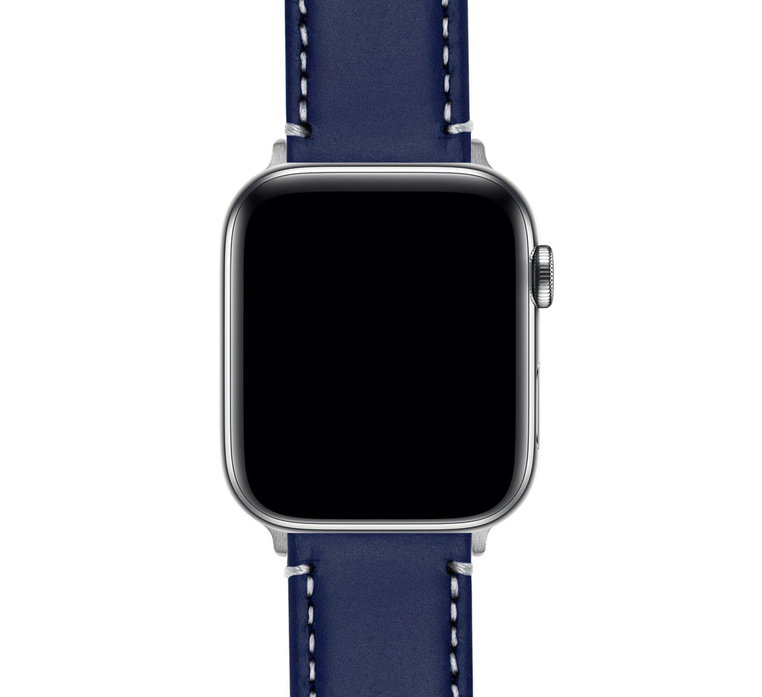 Apple Watch | Navy Blue Leather & Linen White Stitching - Barton Watch Bands
