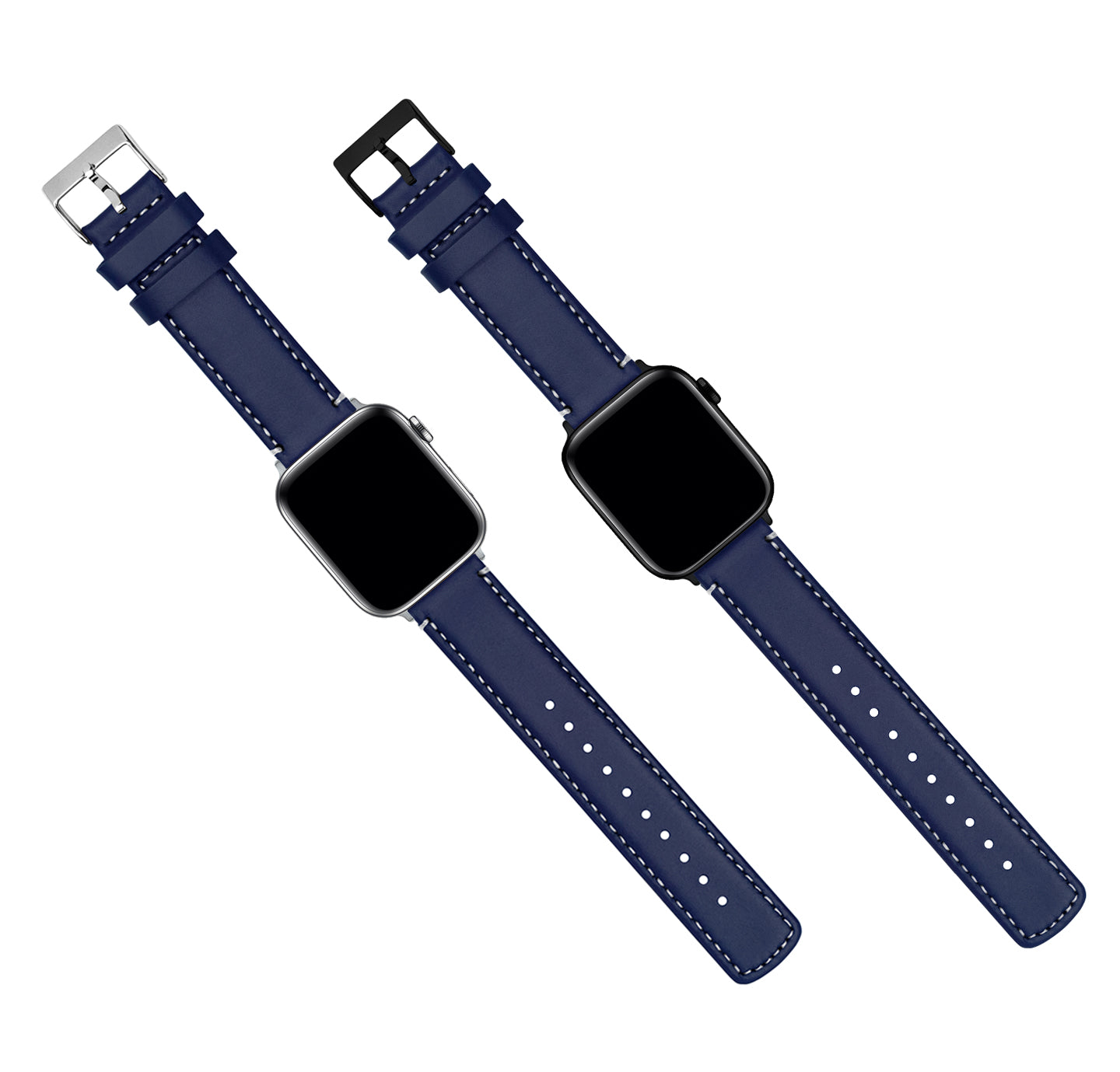 Apple Watch | Navy Blue Leather & Linen White Stitching - Barton Watch Bands