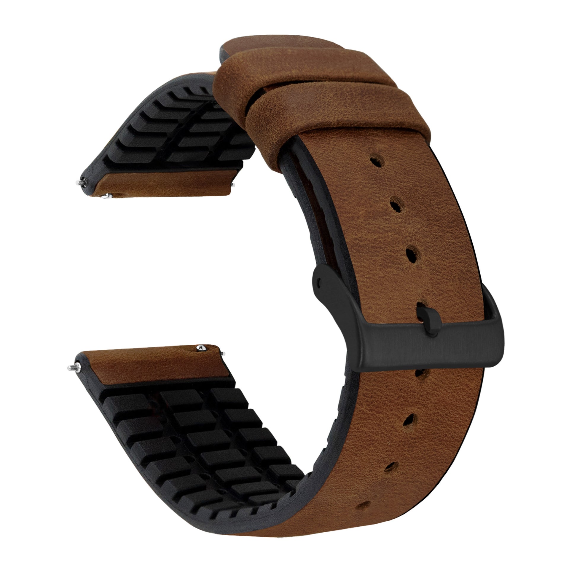 Oak Brown Leather and Rubber Hybrid - Barton Watch Bands