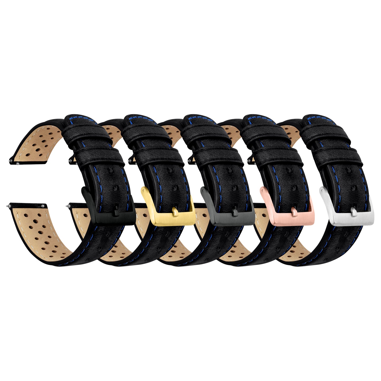 Black Blue Stitch Racing Horween Leather Watch Band (18mm SALE)