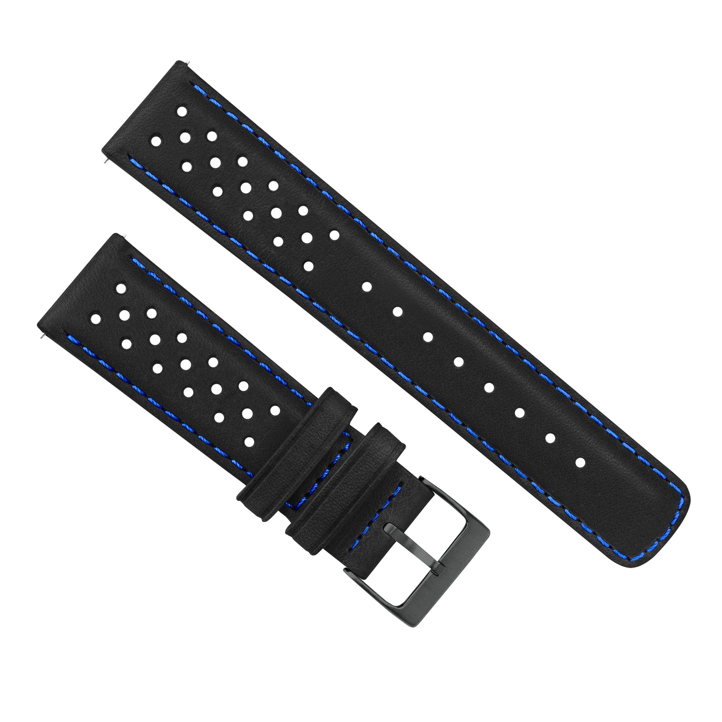 Black Blue Stitch Racing Horween Leather Watch Band