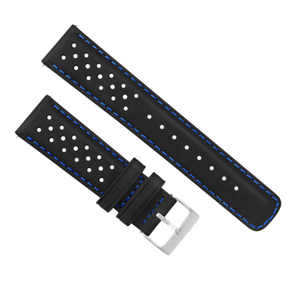 Samsung Galaxy Watch Racing Horween Leather Black Blue Stitch Watch Band