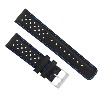 Black Blue Stitch Racing Horween Leather Watch Band