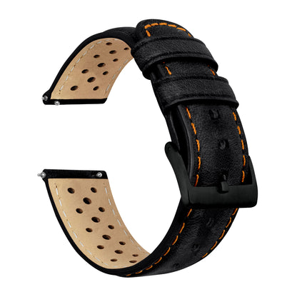 Black Orange Stitch Racing Horween Leather Watch Band