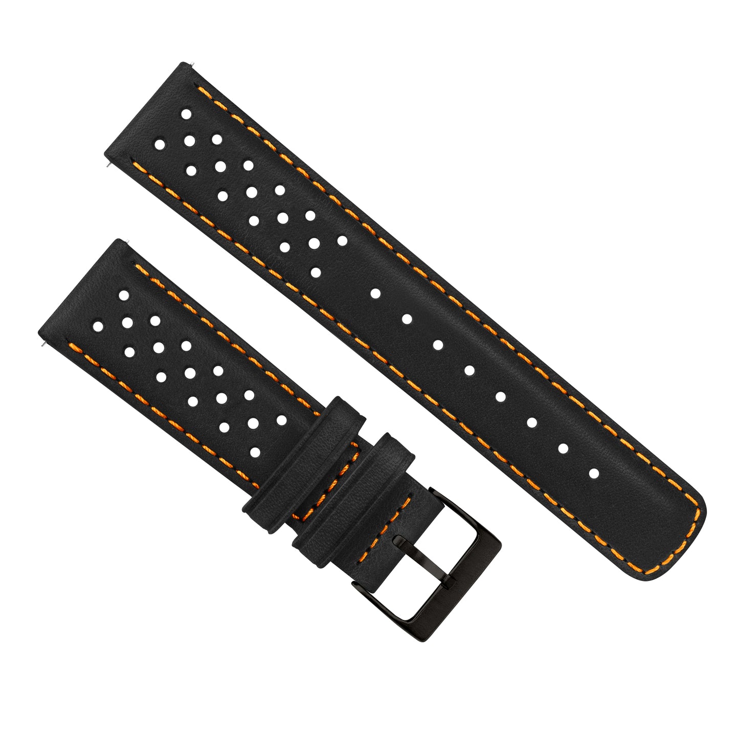 Black Orange Stitch Racing Horween Leather Watch Band