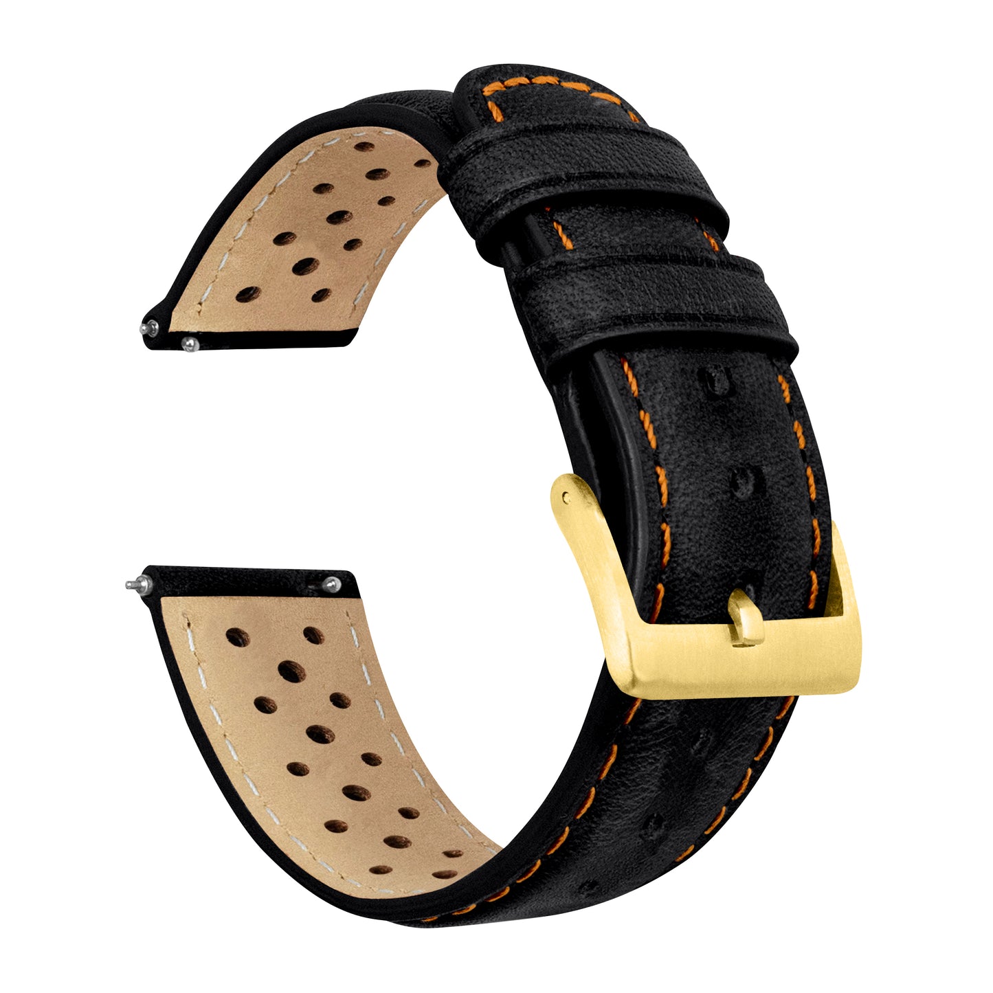 Black Orange Stitch Racing Horween Leather Watch Band