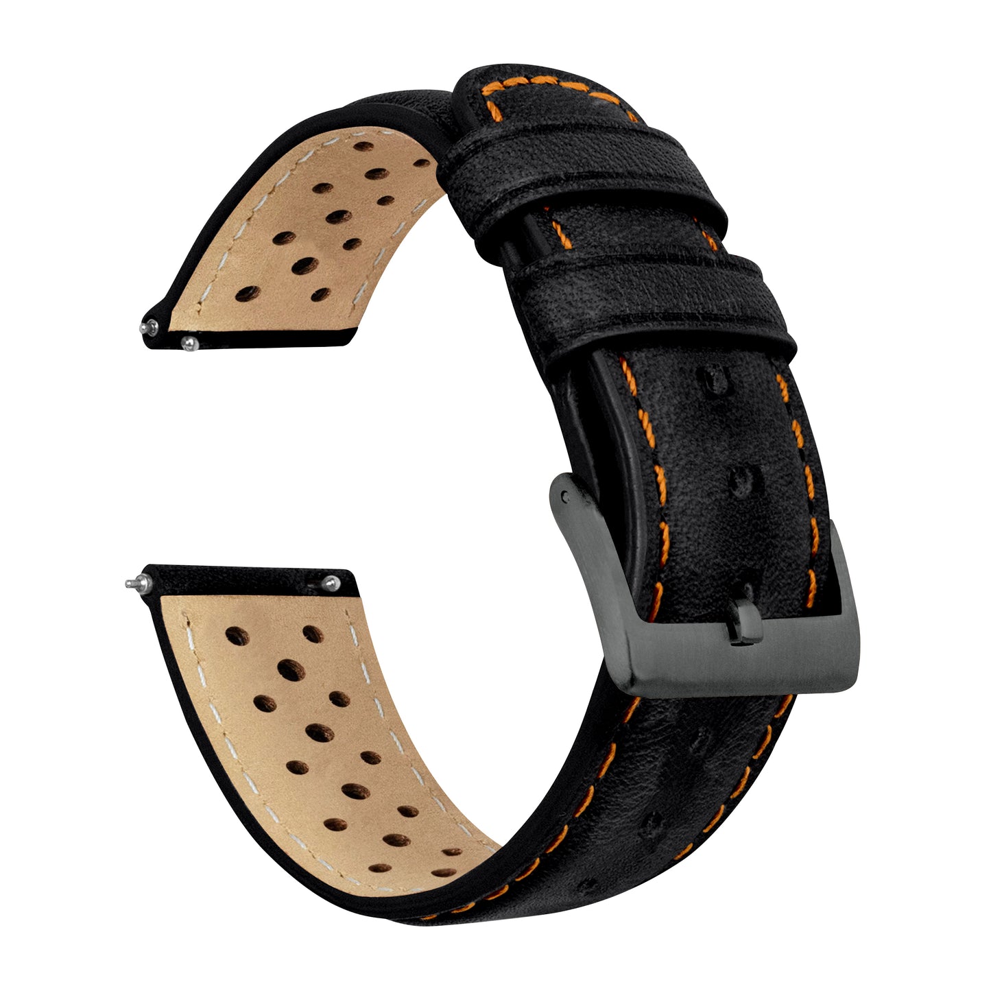 Black Orange Stitch Racing Horween Leather Watch Band