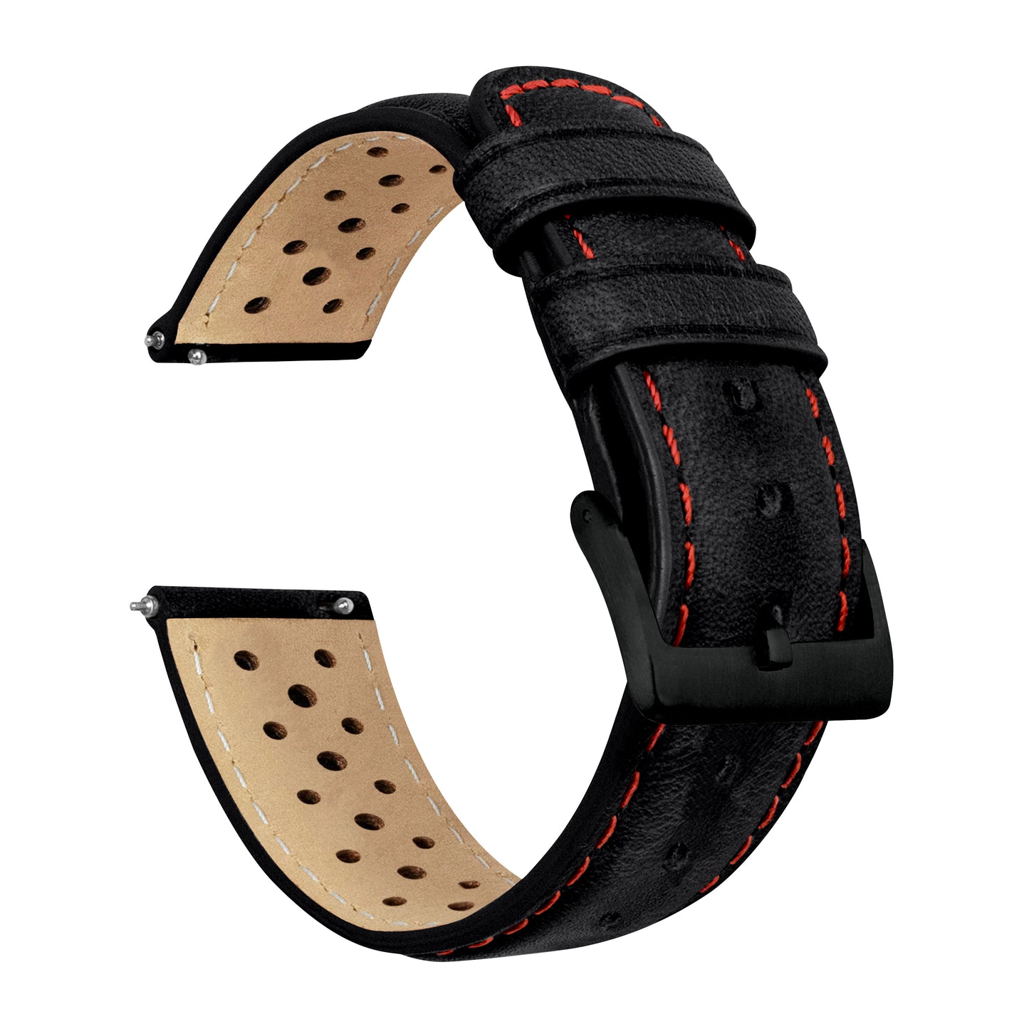 Black Red Stitch Racing Horween Leather Watch Band