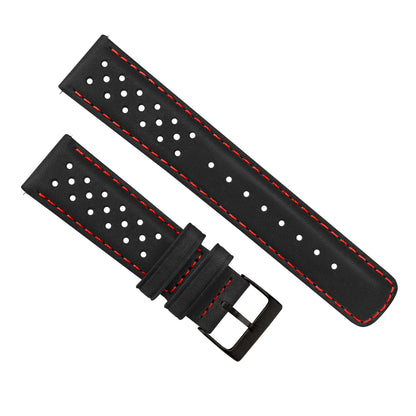 Black Red Stitch Racing Horween Leather Watch Band