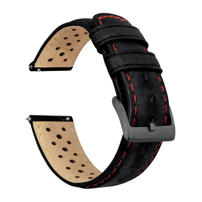 Black Red Stitch Racing Horween Leather Watch Band