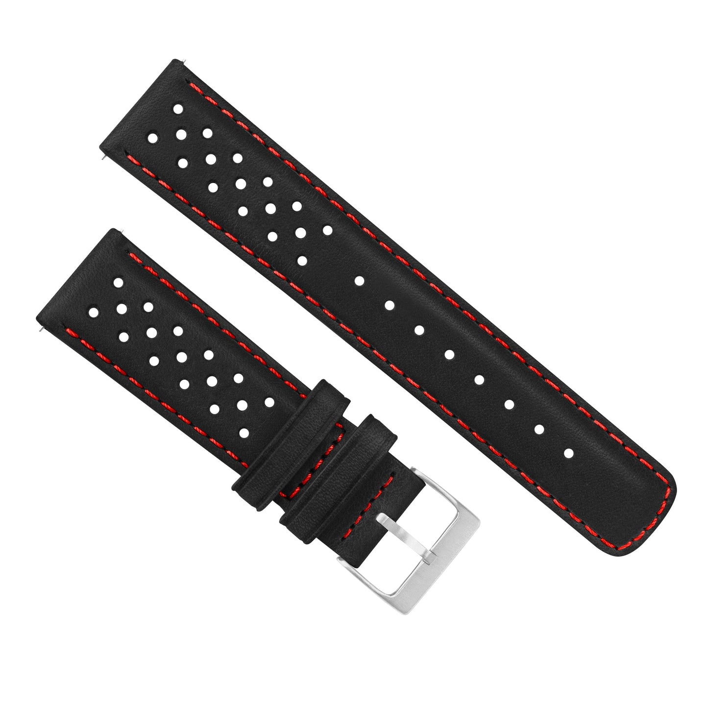 Samsung Galaxy Watch6 Racing Horween Leather Black Red Stitch Watch Band