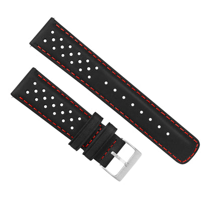 Samsung Galaxy Watch4 Racing Horween Leather Black Red Stitch Watch Band