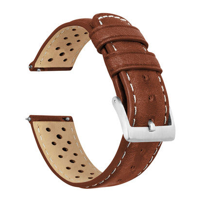 Fossil Sport Racing Horween Leather Chocolate Brown Linen Stitch Watch Band