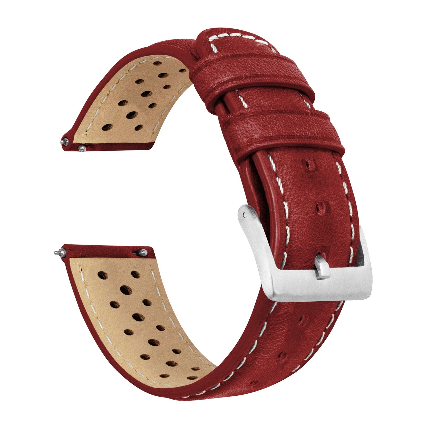 Omega Moonswatch Racing Horween Leather Crimson Red Linen Stitch Watch Band