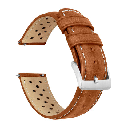 Samsung Galaxy Watch5 Racing Horween Leather Caramel Brown Linen Stitch Watch Band