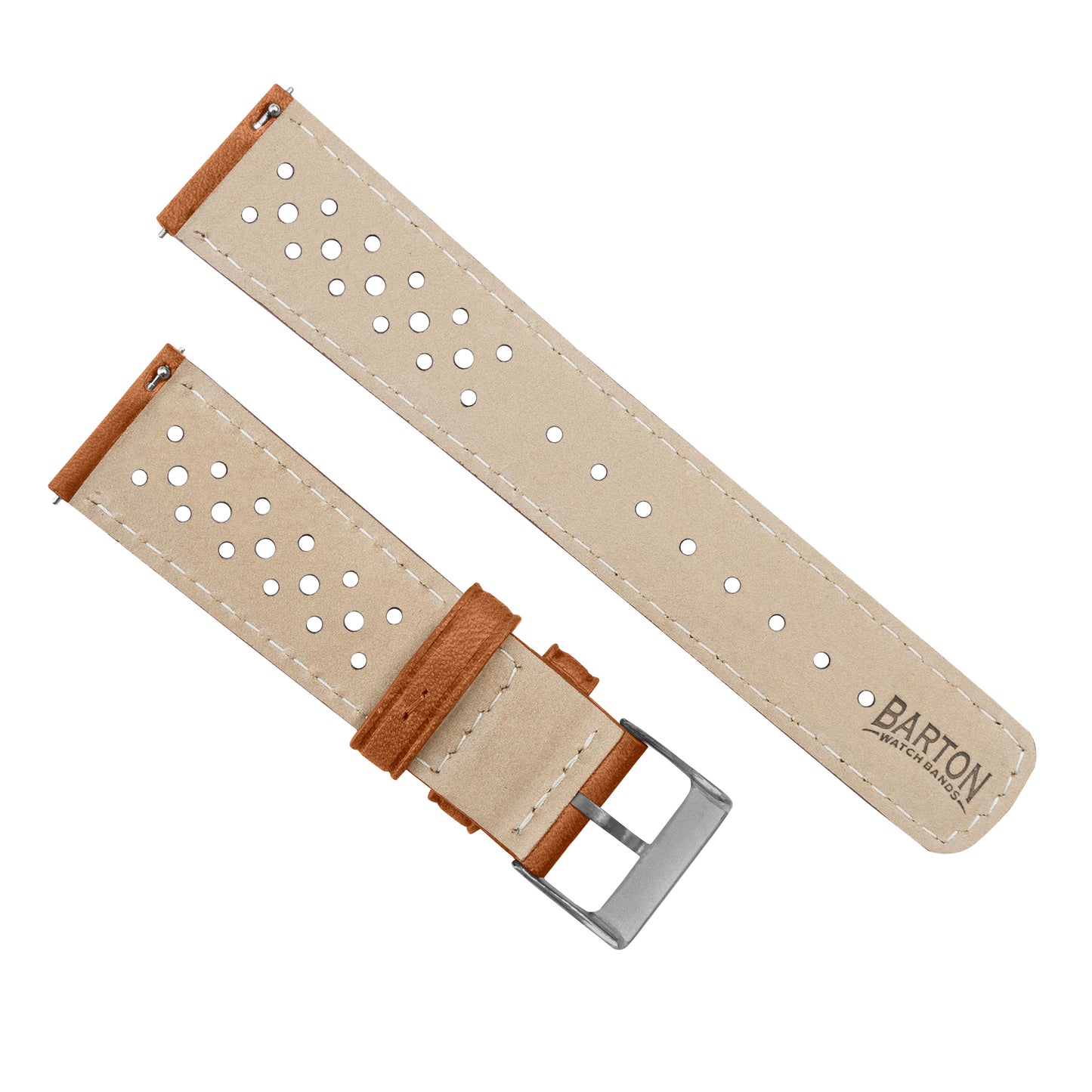 Samsung Galaxy Watch Active 2 Racing Horween Leather Caramel Brown Linen Stitch Watch Band