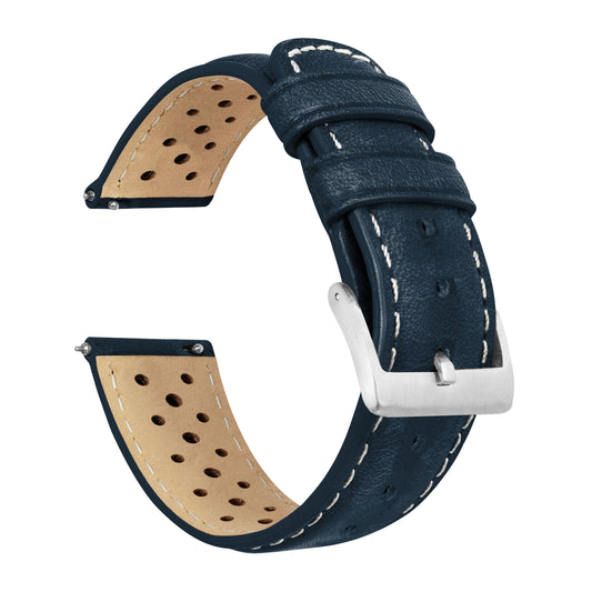 Navy Blue Linen Stitch Racing Horween Leather Watch Band