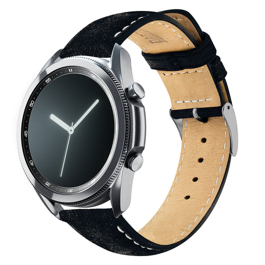 Samsung Galaxy Watch3 Black Suede Beige Stitching Watch Band