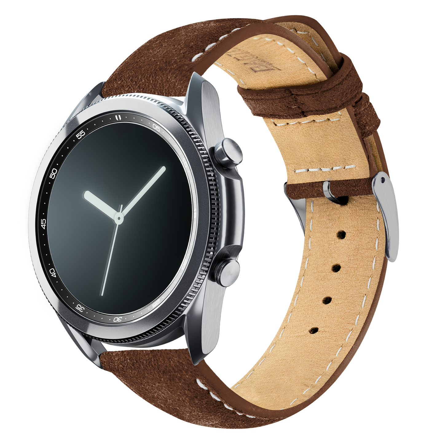Samsung Galaxy Watch3 Chocolate Brown Suede Beige Stitching Watch Band