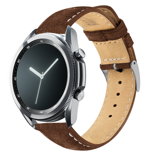 Samsung Galaxy Watch3 Chocolate Brown Suede Beige Stitching Watch Band