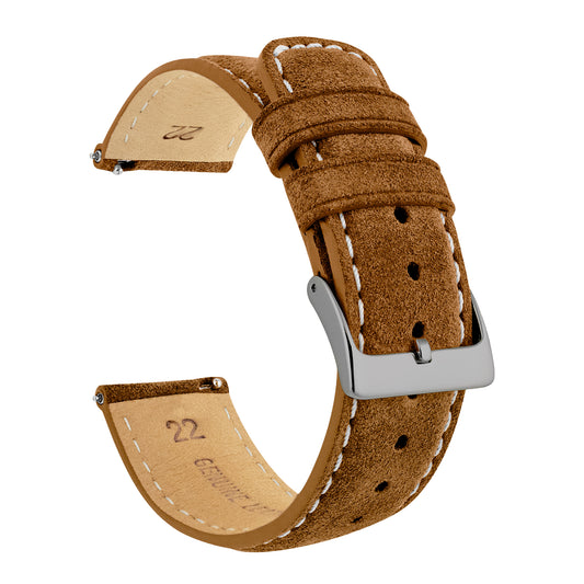 Cognac Brown Suede | Beige Stitching - Barton Watch Bands