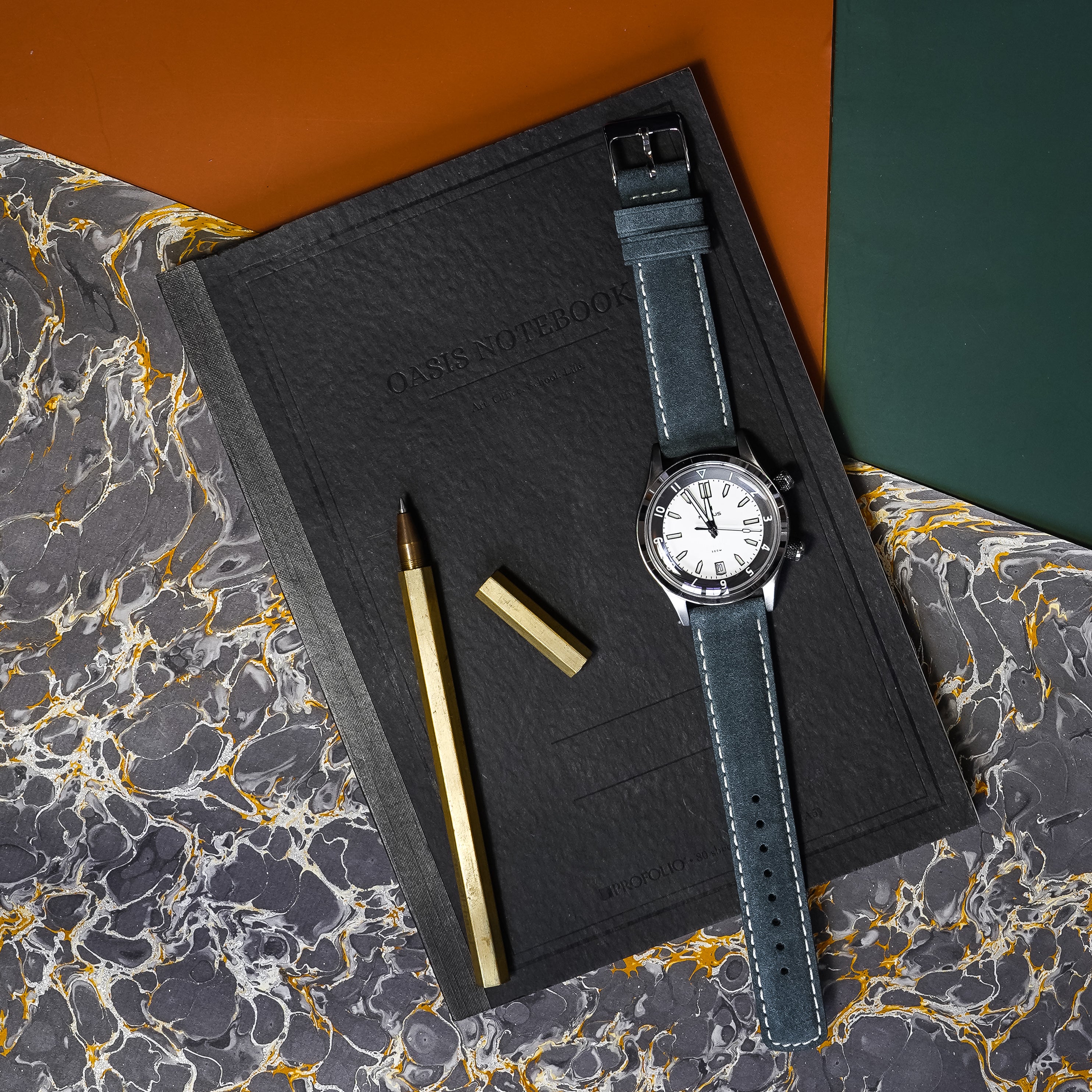 Slate Grey Suede | Beige Stitching - Barton Watch Bands