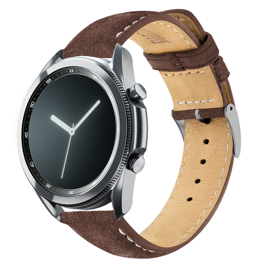 Samsung Galaxy Watch3 Root Brown Suede Beige Stitching Watch Band