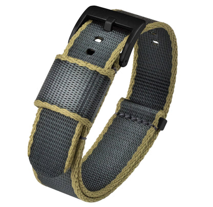 Slate Grey - Tan Edges | Elite Nylon NATO Style - Barton Watch Bands