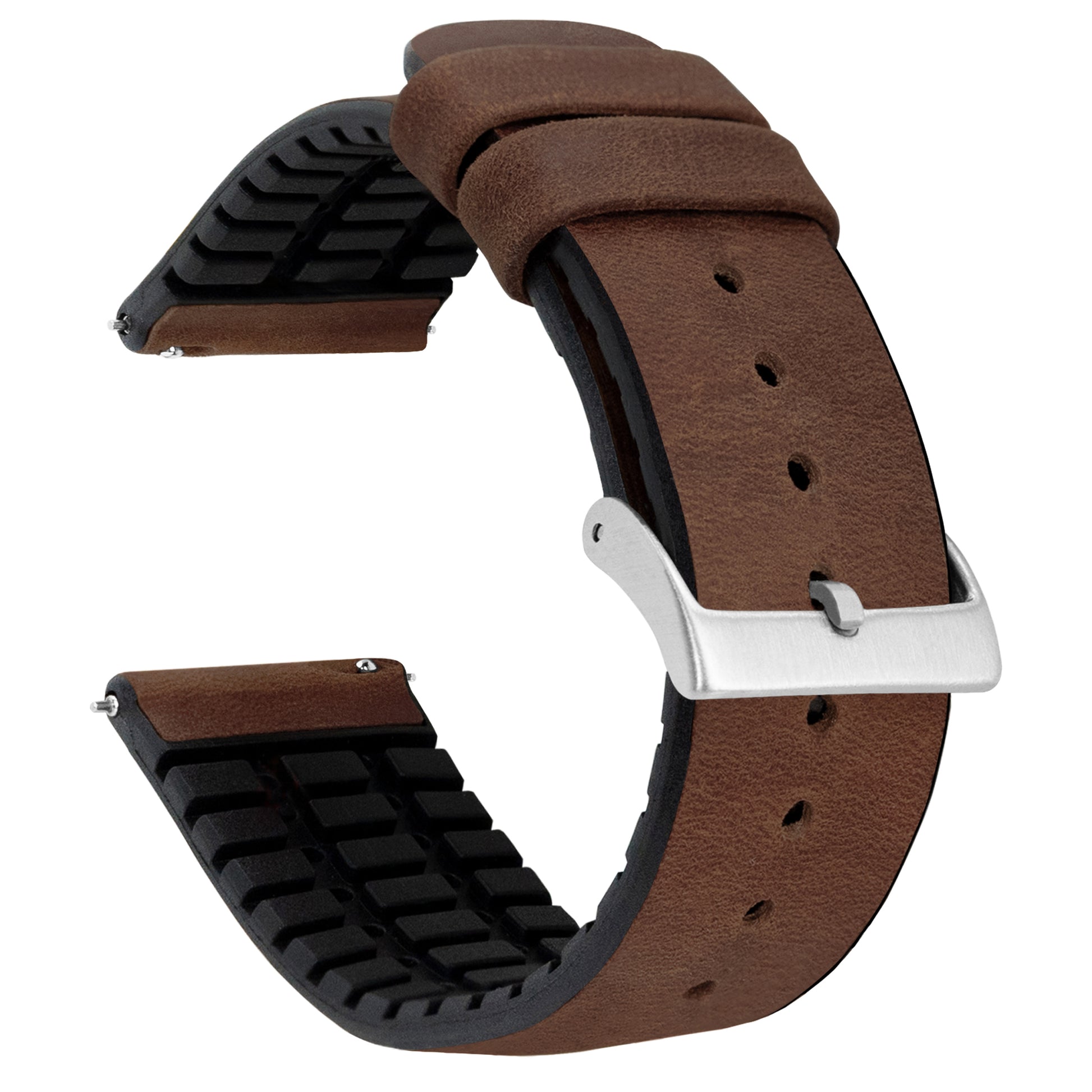 Walnut Brown Leather and Rubber Hybrid - Barton Watch Bands