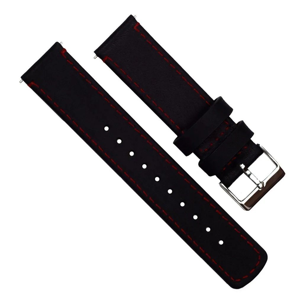 MOONSWATCH Bip | Black Leather & Crimson Red Stitching - Barton Watch Bands