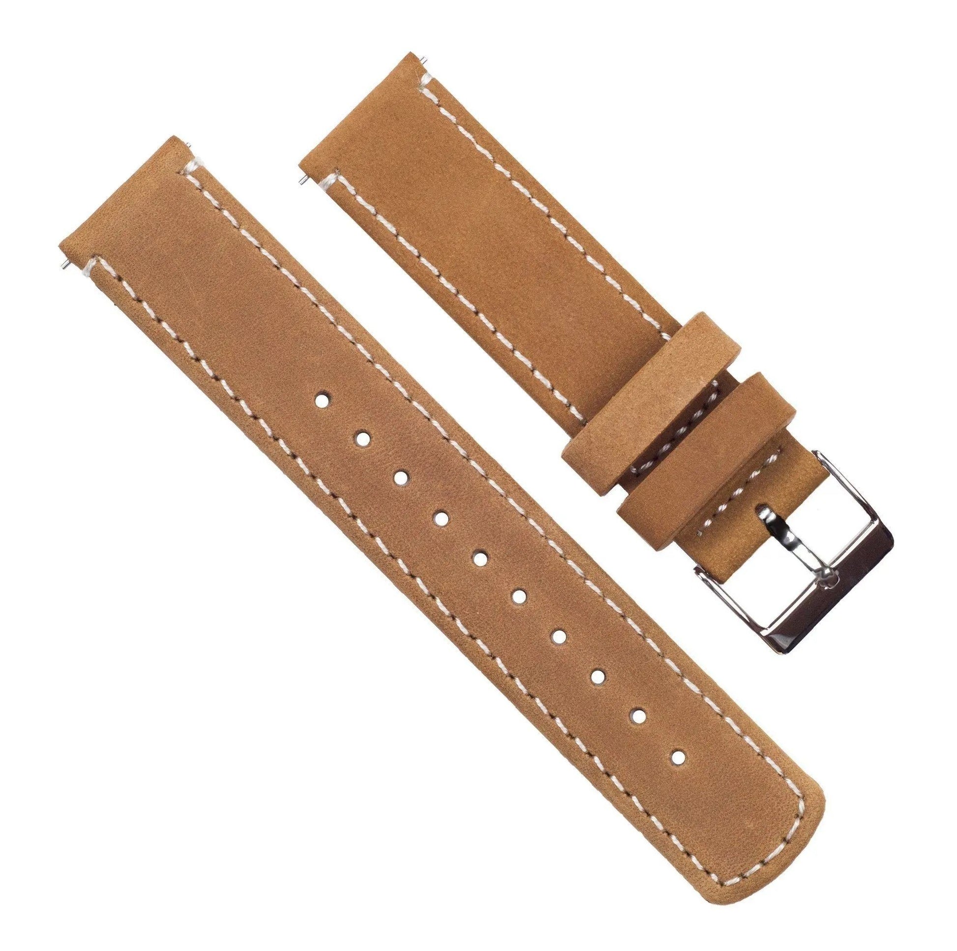 Amazfit Bip | Gingerbread Brown Leather & Linen White Stitching - Barton Watch Bands
