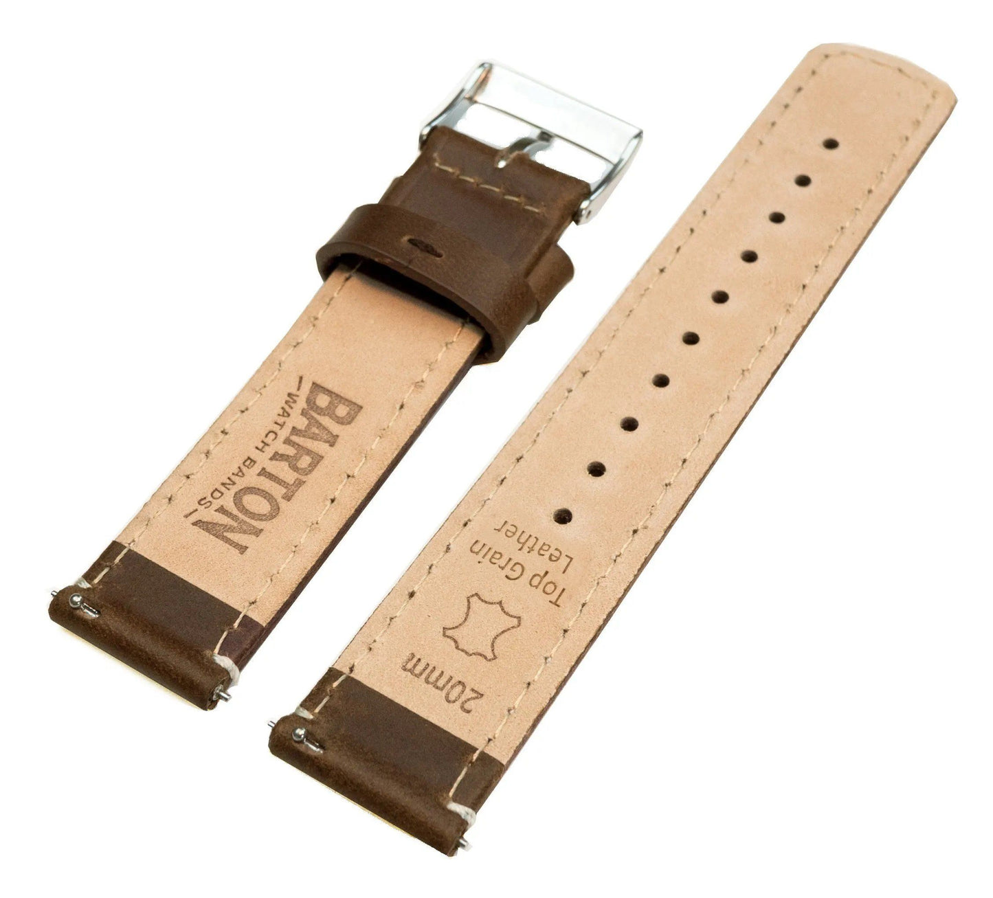 MOONSWATCH Bip | Saddle Brown Leather & Linen White Stitching - Barton Watch Bands