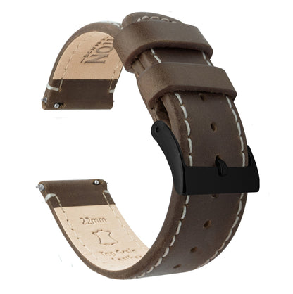 MOONSWATCH Bip | Saddle Brown Leather & Linen White Stitching - Barton Watch Bands
