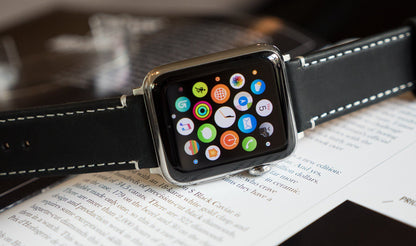 Apple Watch | Black Leather & Linen White Stitching - Barton Watch Bands