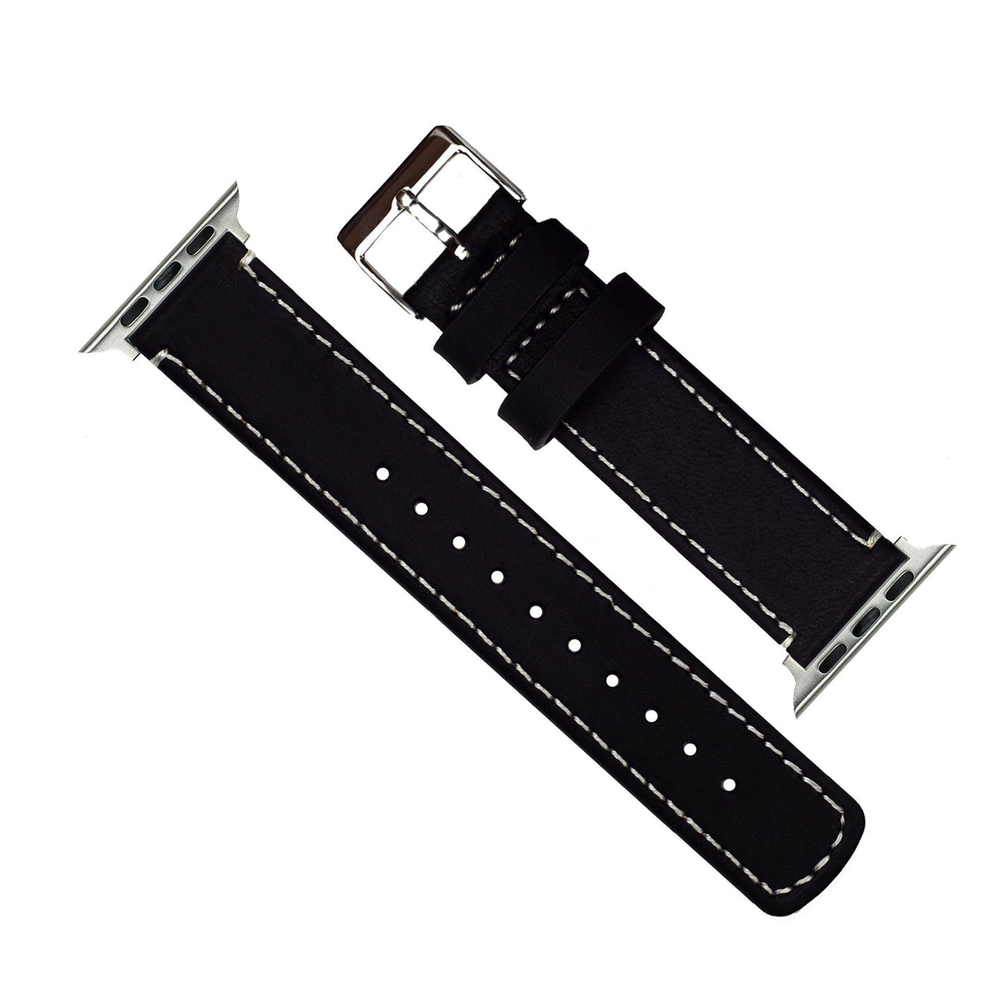 Apple Watch | Black Leather & Linen White Stitching - Barton Watch Bands