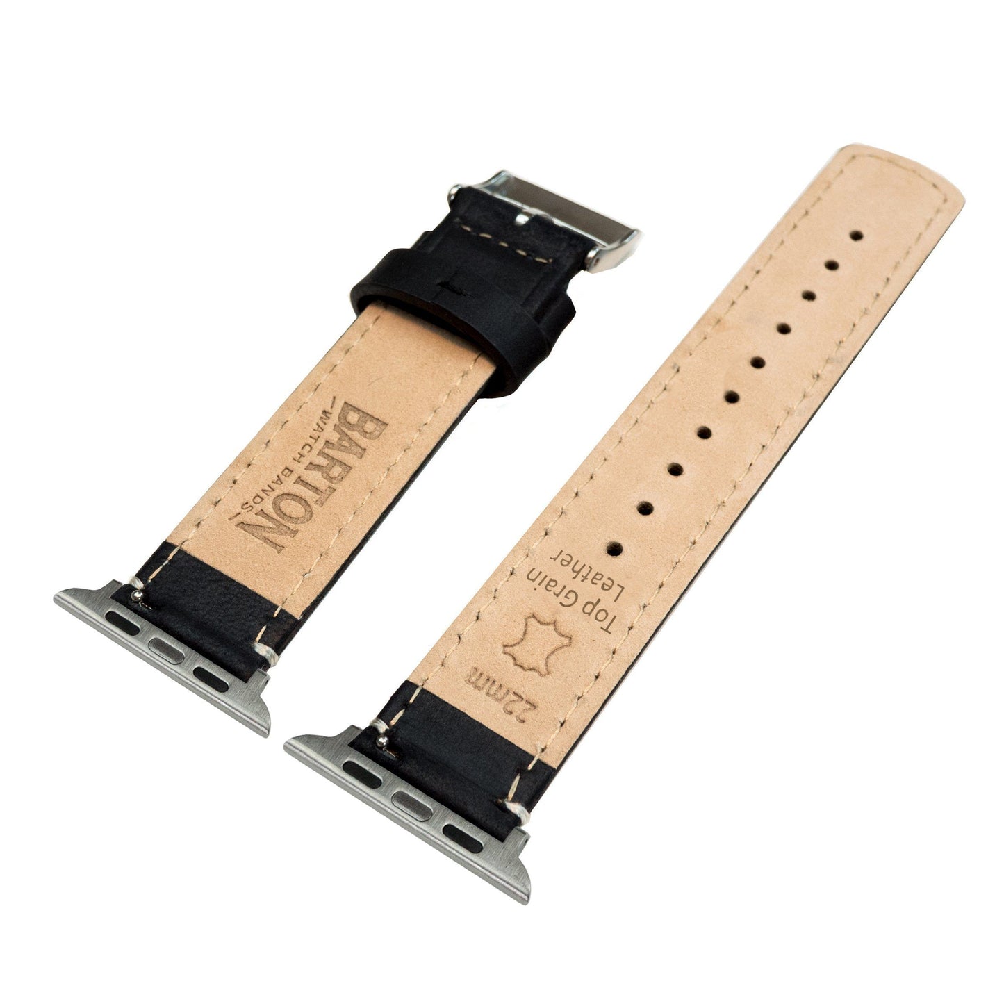 Apple Watch | Black Leather & Linen White Stitching - Barton Watch Bands