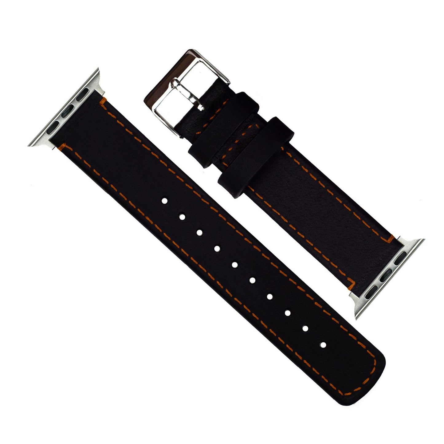Apple Watch | Black Leather & Orange Stitching - Barton Watch Bands