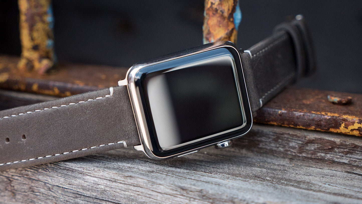 Apple Watch | Espresso Leather & Linen White Stitching - Barton Watch Bands