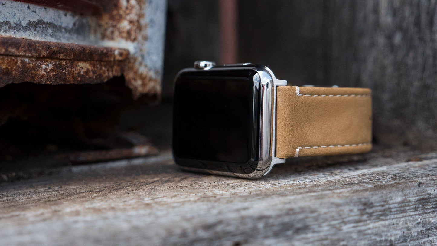 Apple Watch | Gingerbread Leather & Linen White Stitching - Barton Watch Bands