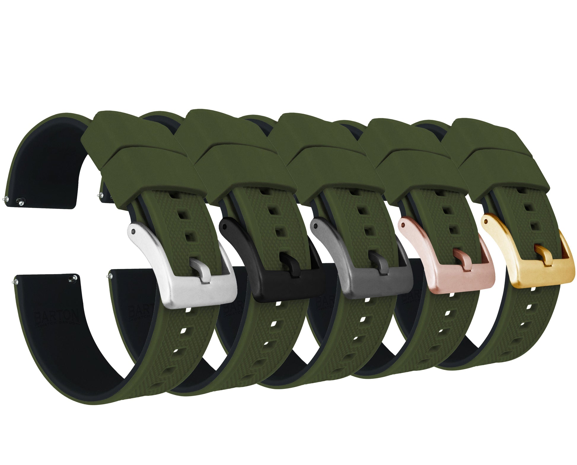 Army Green and Black Watch Band, Army Green Silicone Watch Strap