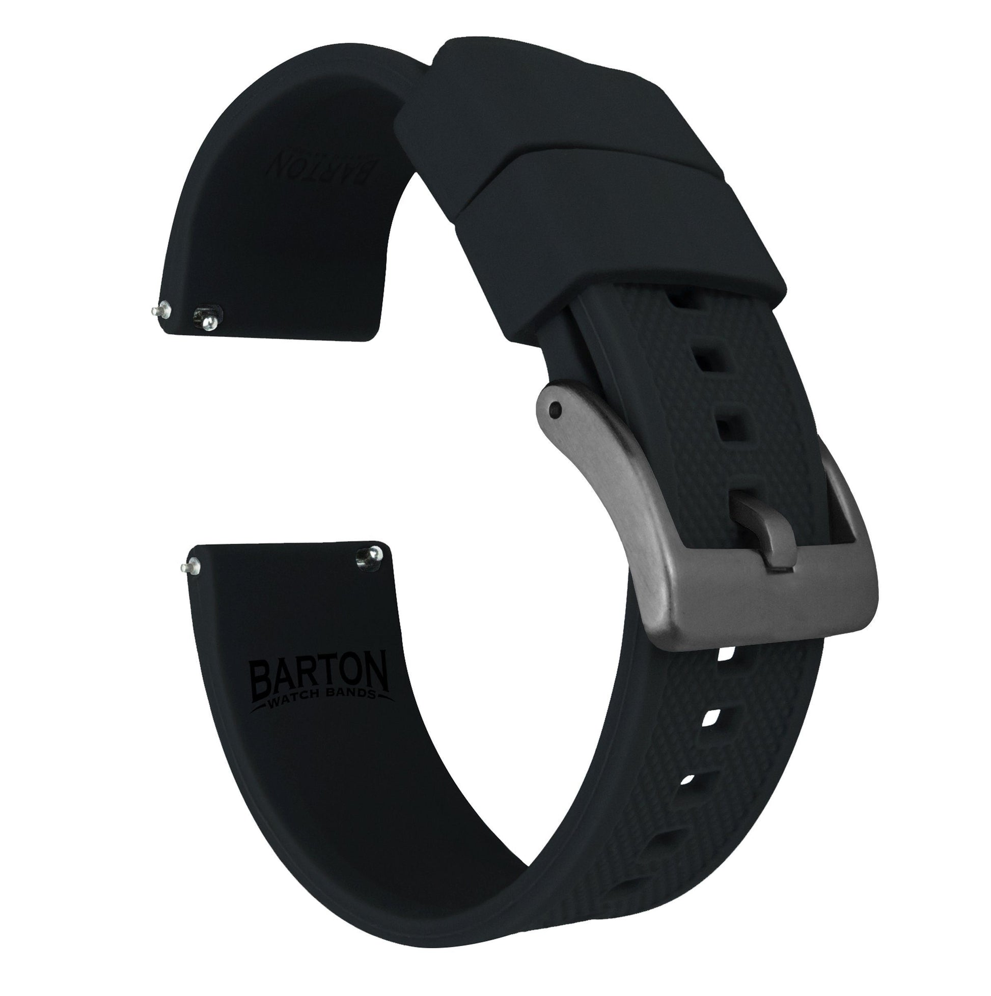 22mm Black - Barton Elite Silicone Watch Bands - Quick Release - Choose Strap Color & Width