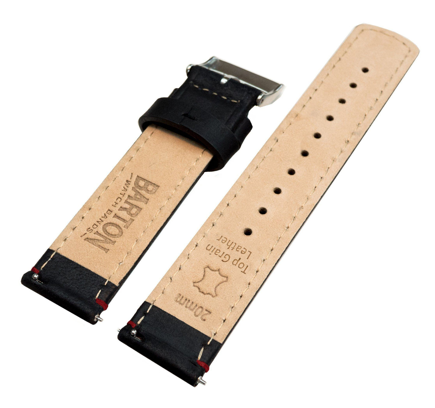 Black Leather | Crimson Red Stitching - Barton Watch Bands