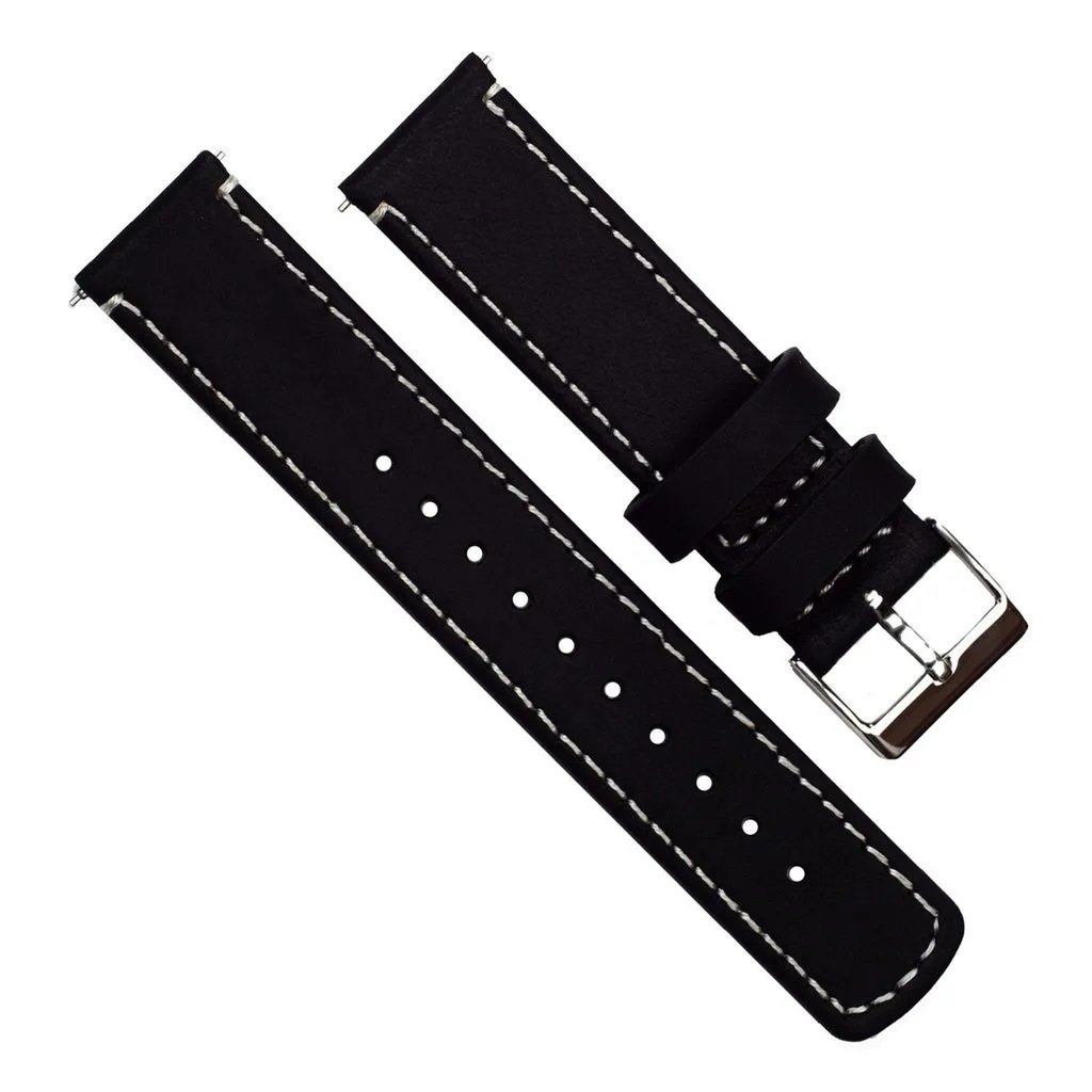 Fossil Gen 5 | Black Leather & Linen White Stitching - Barton Watch Bands