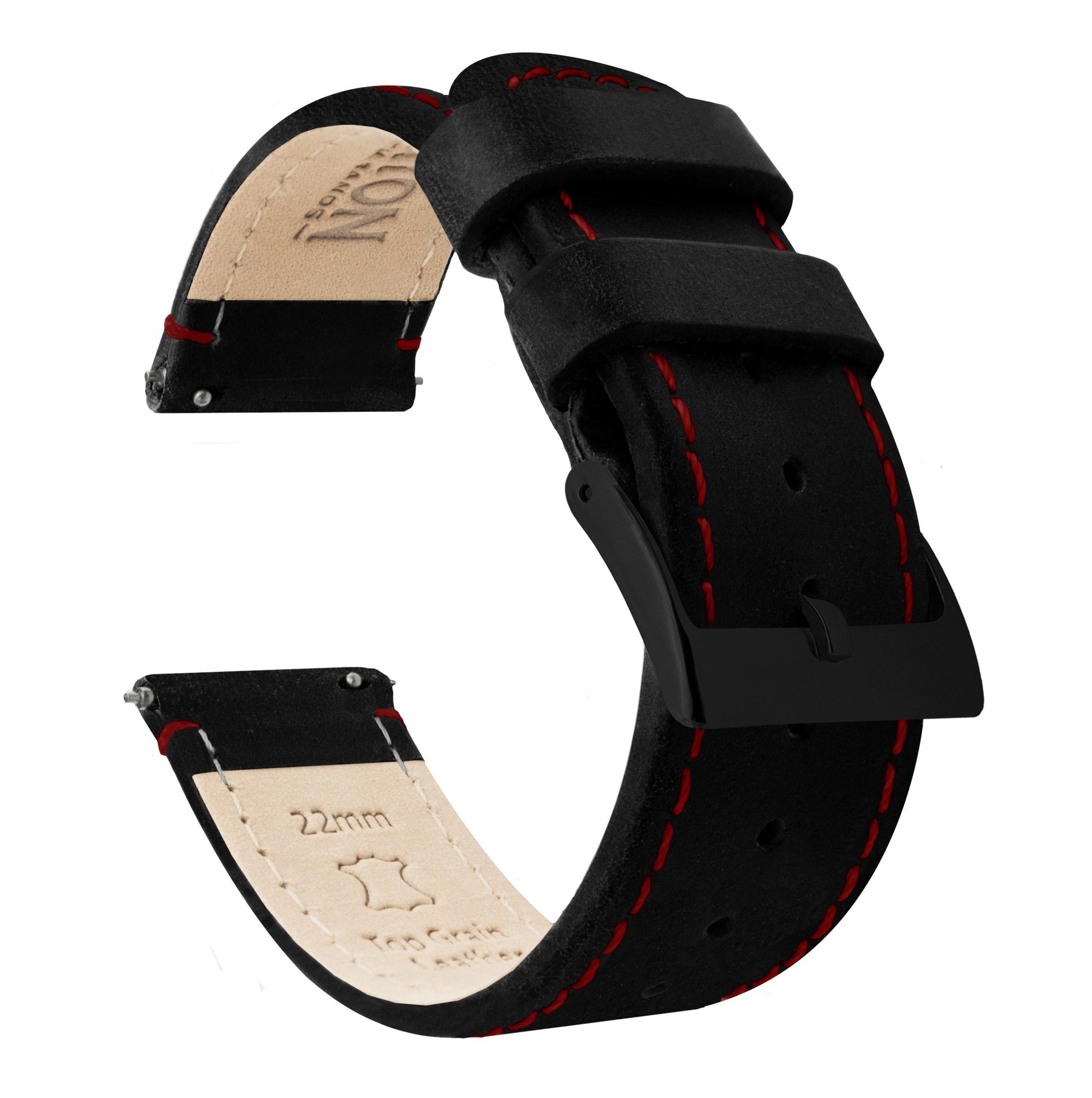 Fossil Sport | Black Leather & Crimson Red Stitching - Barton Watch Bands