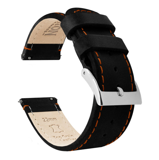 Gear S3 Classic & Frontier | Black Leather & Orange Stitching - Barton Watch Bands