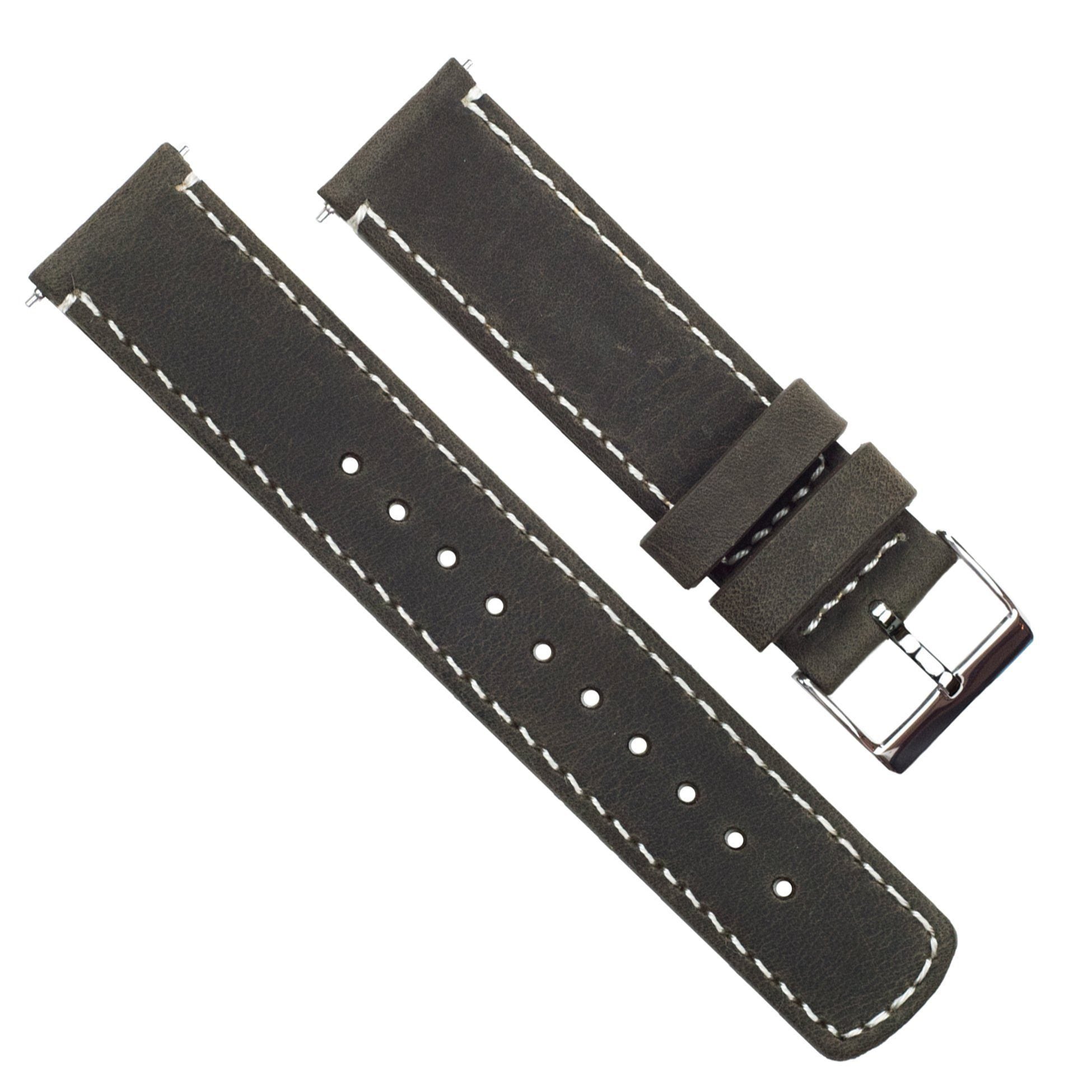 Gear Sport Espresso Leather Linen White Stitching Watch Band Barton